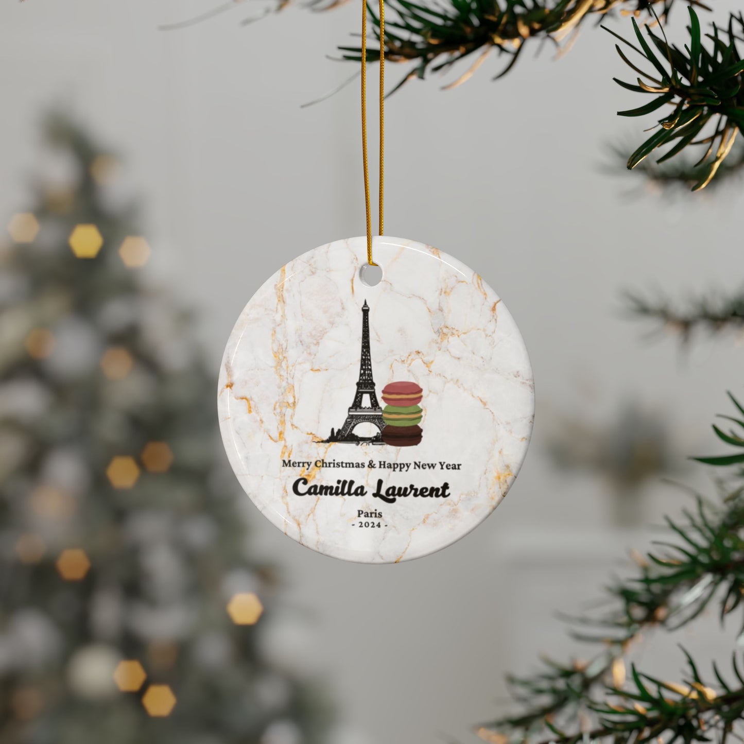 Paris France Custom Name Ceramic Personalised Ornament