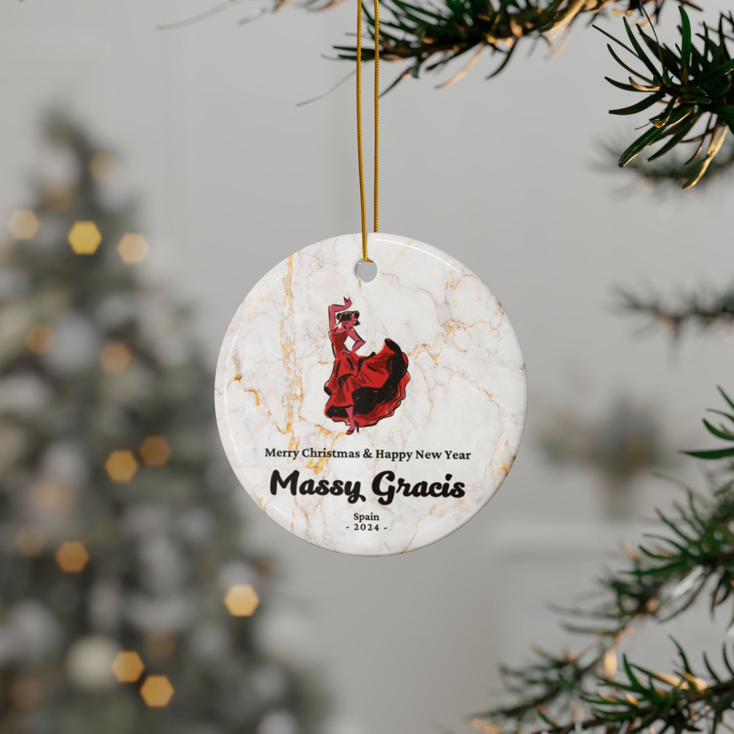 Spain Ole Custom Name Ceramic Personalised Ornament